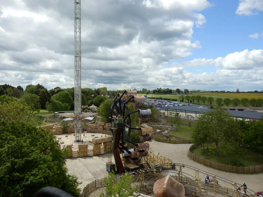 View across Flamingo Land towards Car Park from Chair Lift